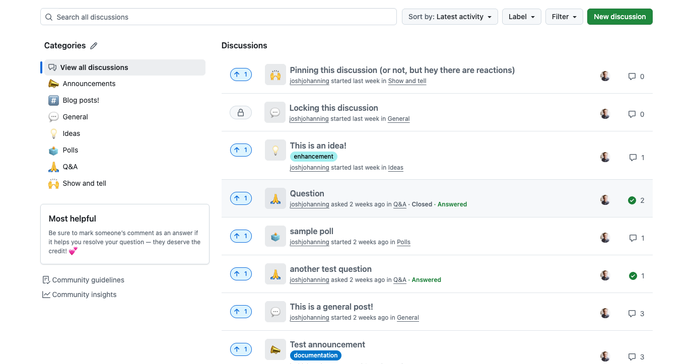 GitHub Discussions in a repository